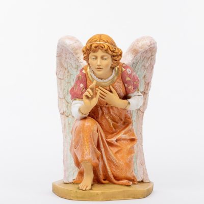 Angelo in ginocchio rosa in resina per presepe cm.65