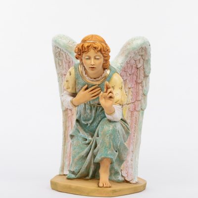 Angelo in ginocchio celeste in resina per presepe cm.65