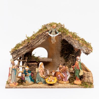 Capanna n.651B/L con 9 pezzi per presepe cm.17