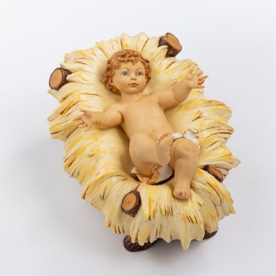 Bambino e culla in resina per presepe cm.125
