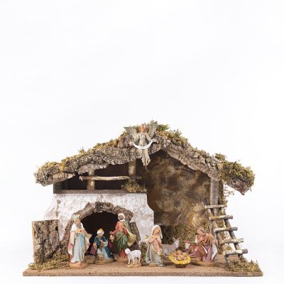 Capanna n.652B/L con 10 pezzi per presepe cm.17