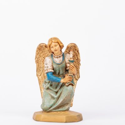 Angelo in ginocchio celeste in resina per presepe cm.52