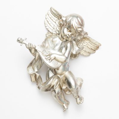 Angelo con mandolino (465) argento foglia cm.27