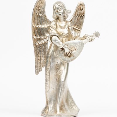 Angelo con mandolino (967) argento foglia cm.30