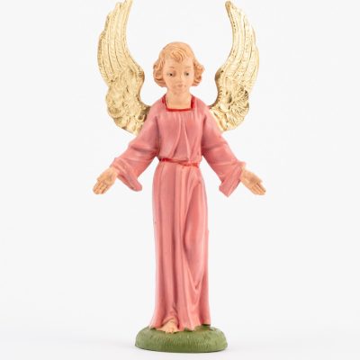 Angelo in piedi rosa per presepe colori tradizionali cm.10