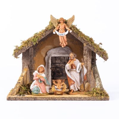 Capanna n.56/L con 4 pezzi per presepe cm.9,5
