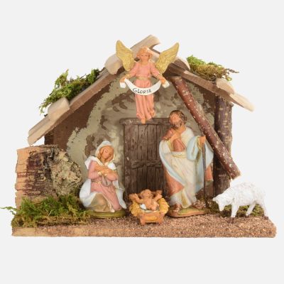 Capanna n.39/L con 5 pezzi per presepe cm.9,5