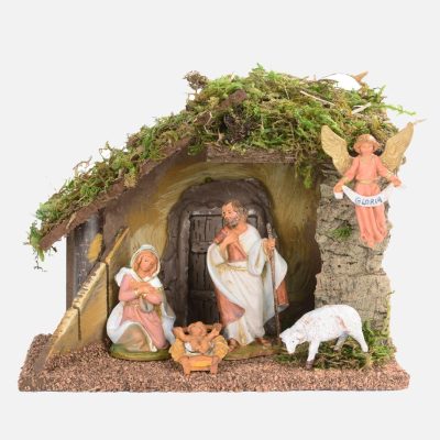 Capanna n.58/L con 5 pezzi per presepe cm.9,5