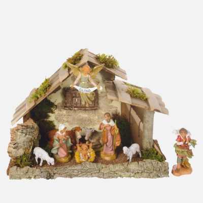 Capanna n.254/L con 9 pezzi per presepe cm.12